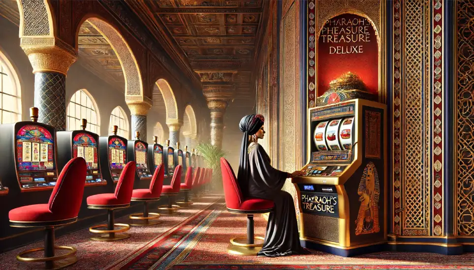 ماكينة سلوت Pharaoh's Treasure Deluxe تصدر أصواتًا مبهجة عند تدويرها